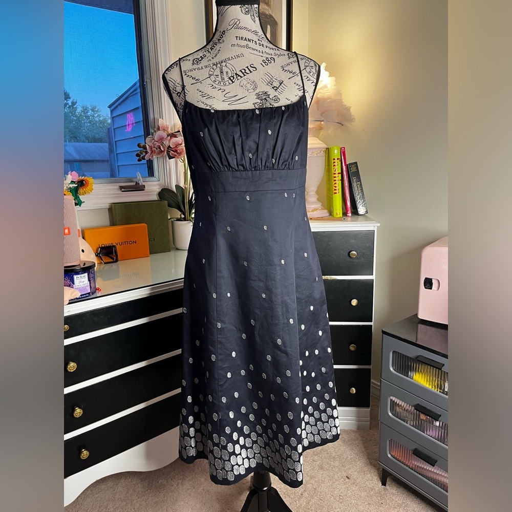 Ann Taylor Navy Polka Dot Midi Dress - Size 6